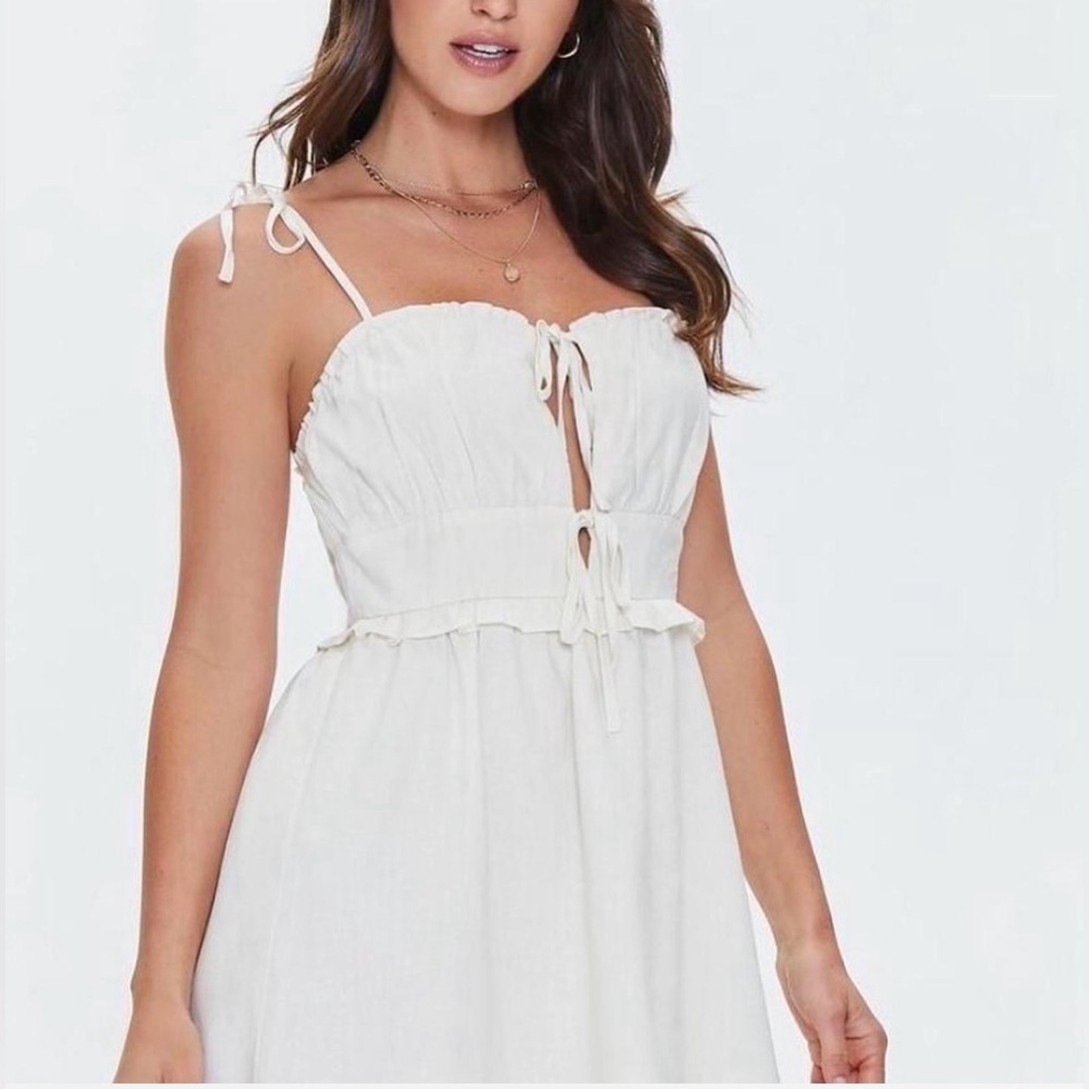 NWT Forever 21 Cream Color Linen Tie-Front Spaghetti Strap Mini Dress